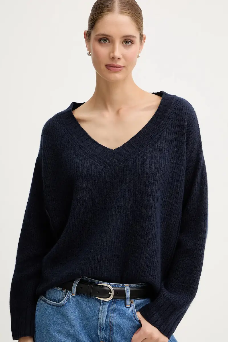 maglione con lana colore blu navy 126WD402Z miniatura 4