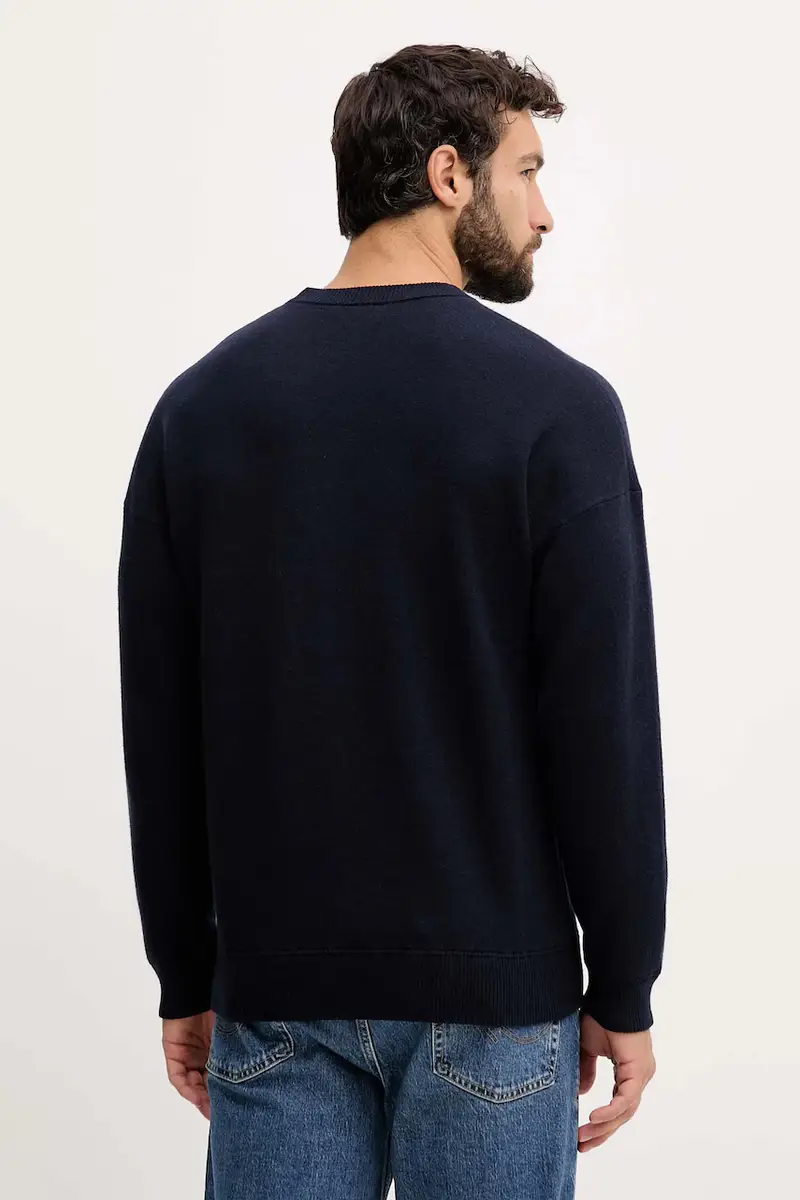 maglione con lana colore blu navy 1Y6SK10A7 miniatura 3