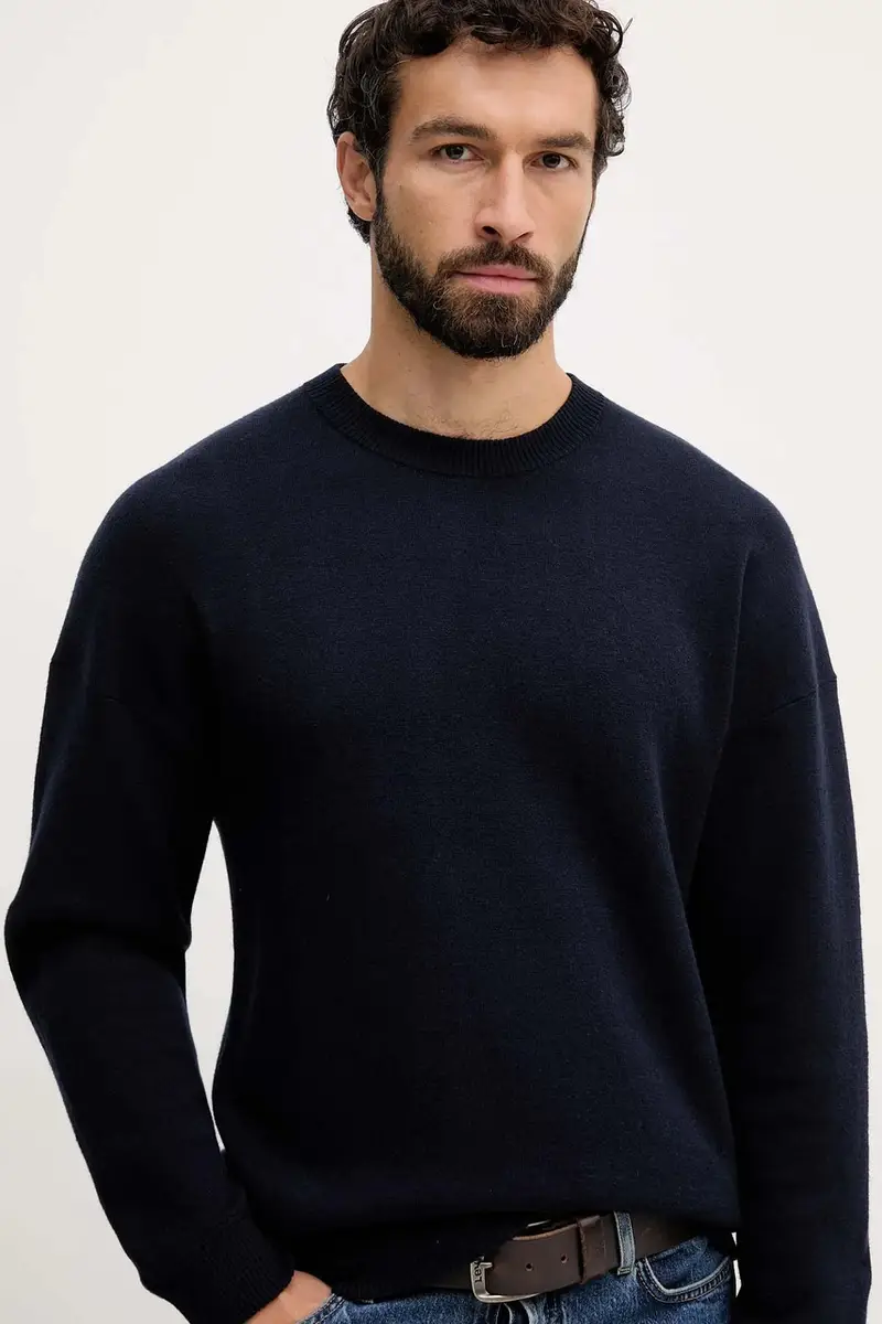 maglione con lana colore blu navy 1Y6SK10A7 miniatura 4