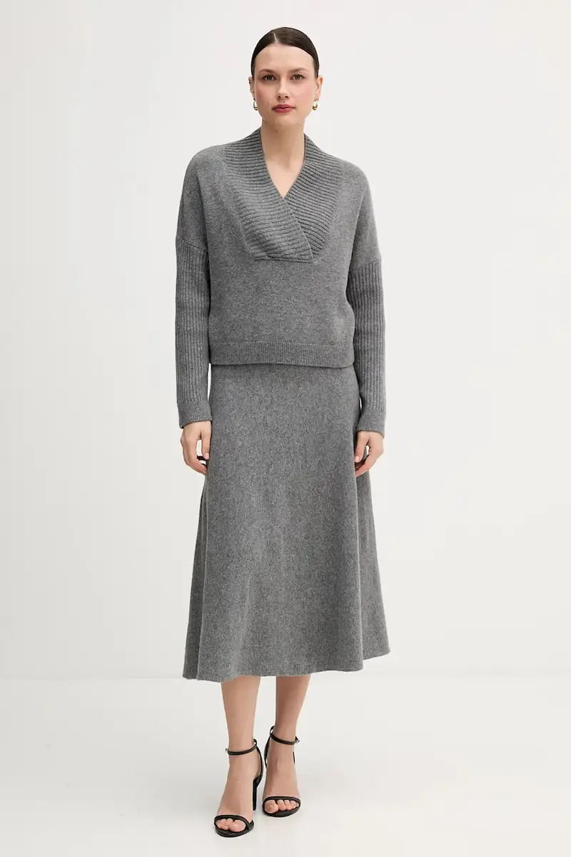 maglione con lana colore grigio 1444D403H miniatura 2