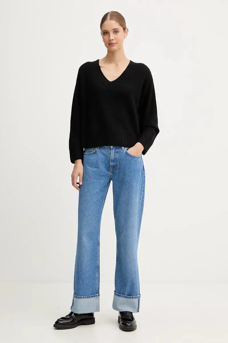 maglione con lana colore nero 126WD402Z miniatura 2