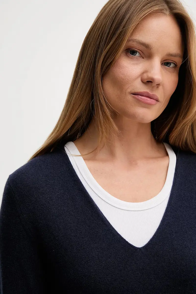 maglione in lana donna colore blu navy 1002D401Y miniatura 4