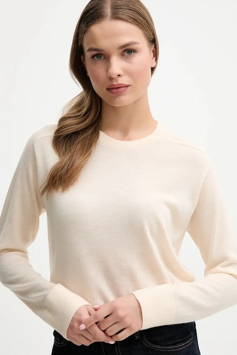 maglione in lana donna colore grigio 11AHD10CV Beige miniatura 4