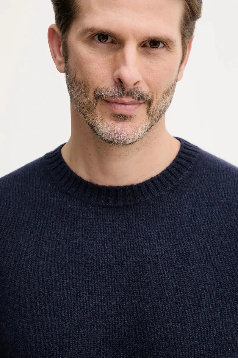 maglione in lana uomo colore blu navy 103MU10B5 miniatura 4