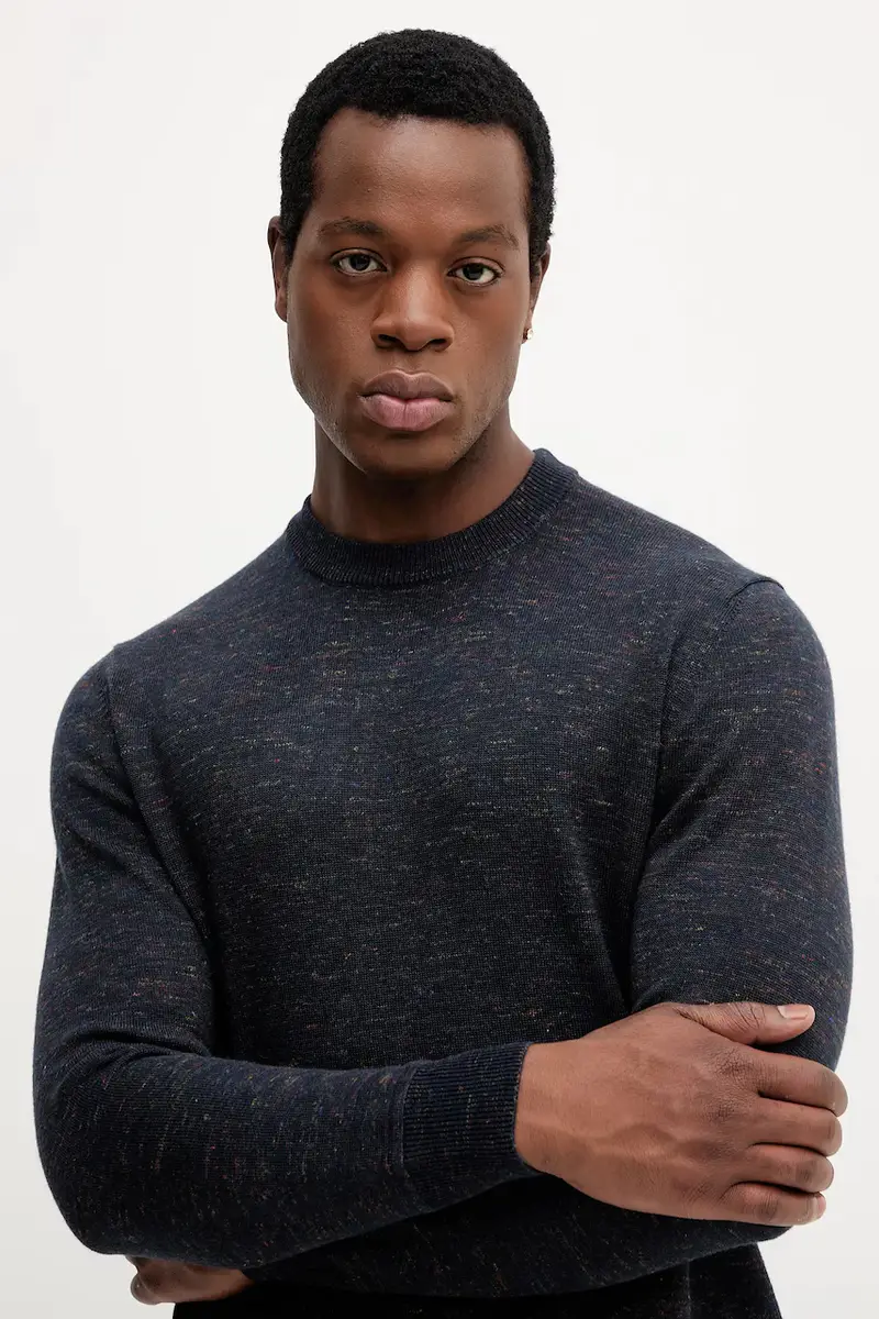 maglione in lana uomo colore blu navy 111ZU10AB miniatura 4