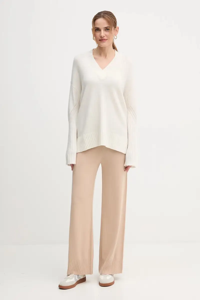 pantaloni con lana colore beige 102HDF00Z miniatura 2