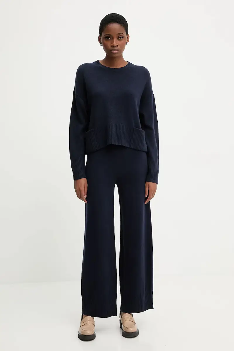 pantaloni con lana colore blu navy 102HDF00Z miniatura 2