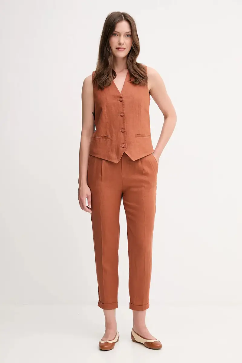 pantaloni in lino donna colore arancione 4AGHDF079 miniatura 2