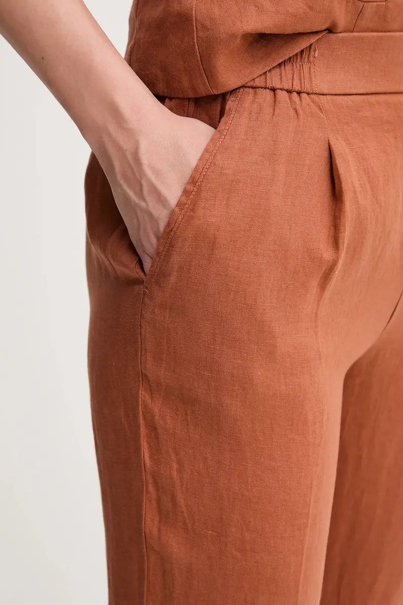 pantaloni in lino donna colore arancione 4AGHDF079 miniatura 4