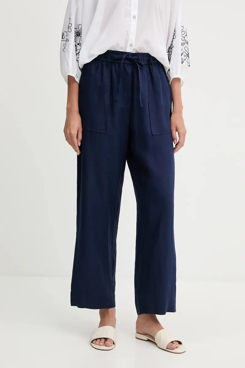 pantaloni in lino donna colore blu navy 4AGHDF08J