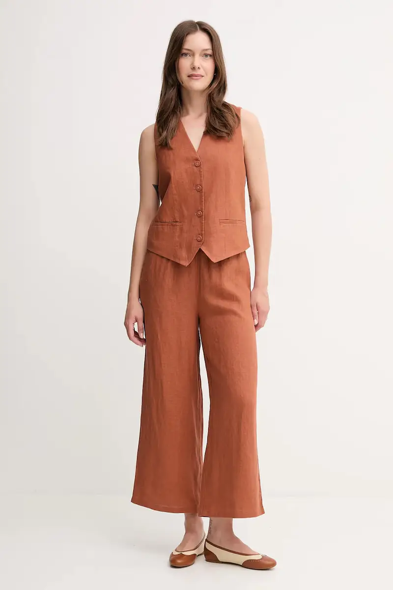 pantaloni in lino donna colore marrone 4AGHDF09G Arancione miniatura 2