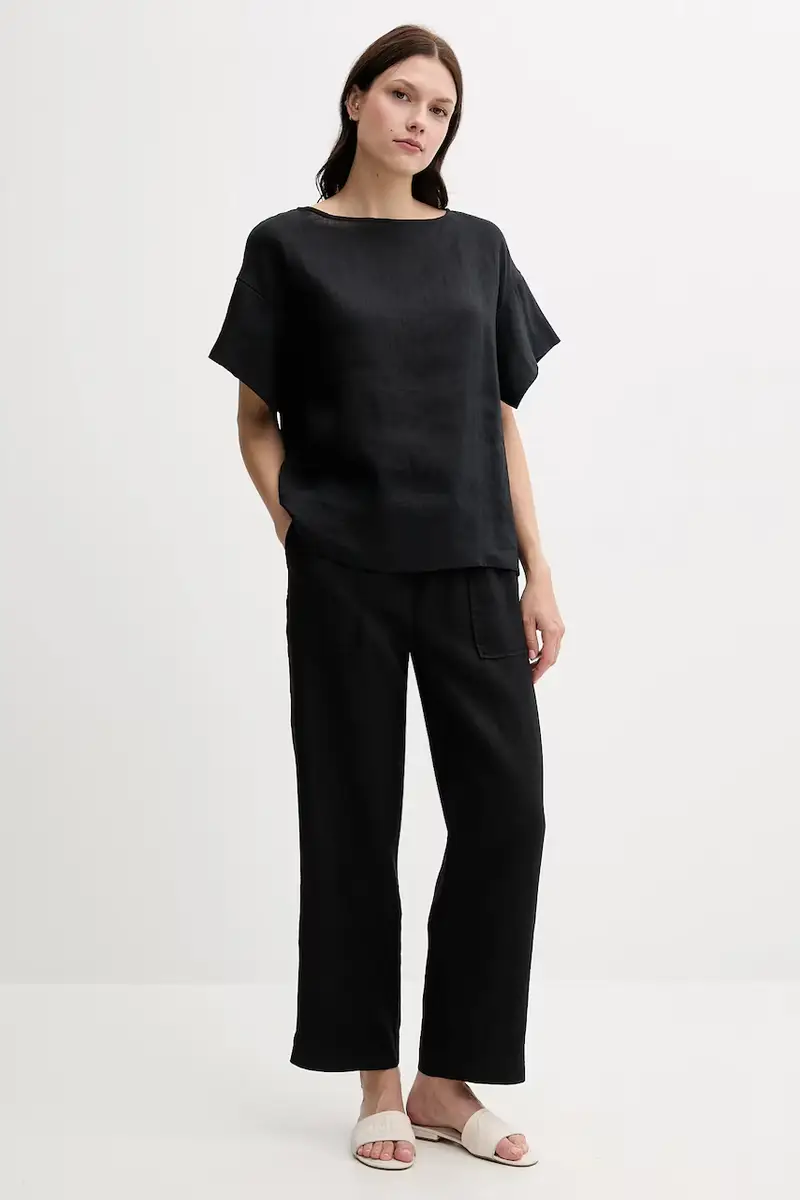 pantaloni in lino donna colore nero 4AGHDF08J miniatura 2