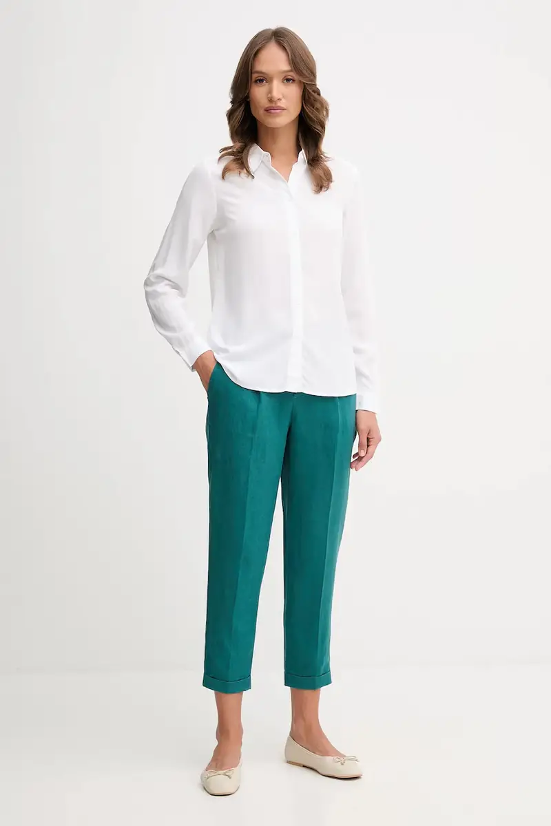 pantaloni in lino donna colore verde 4AGHDF079 Turchese miniatura 2