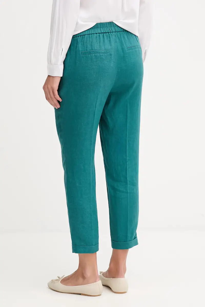 pantaloni in lino donna colore verde 4AGHDF079 Turchese miniatura 3