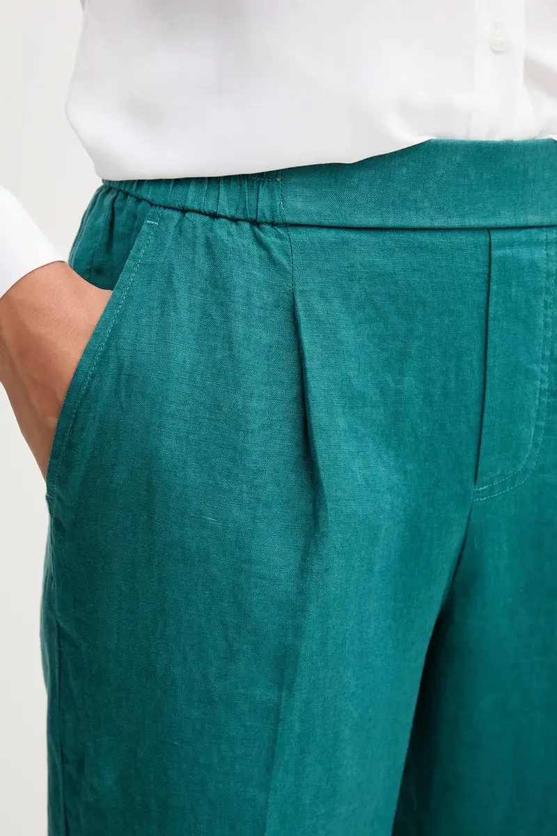 pantaloni in lino donna colore verde 4AGHDF079 Turchese miniatura 4