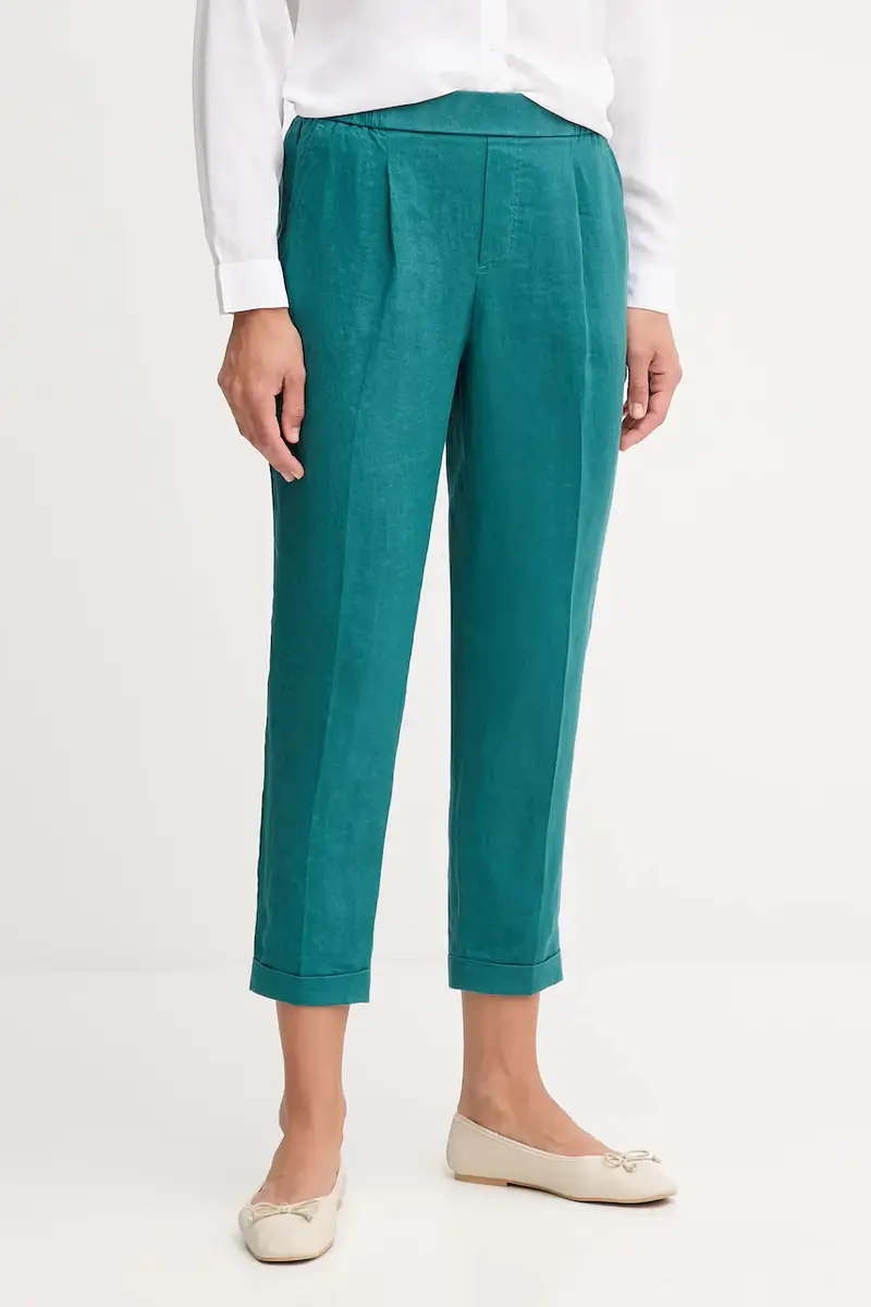 pantaloni in lino donna colore verde 4AGHDF079 Turchese