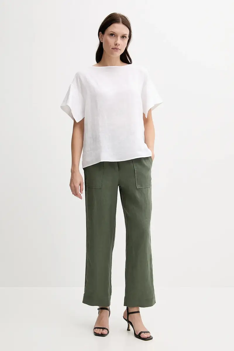 pantaloni in lino donna colore verde 4AGHDF08J miniatura 2