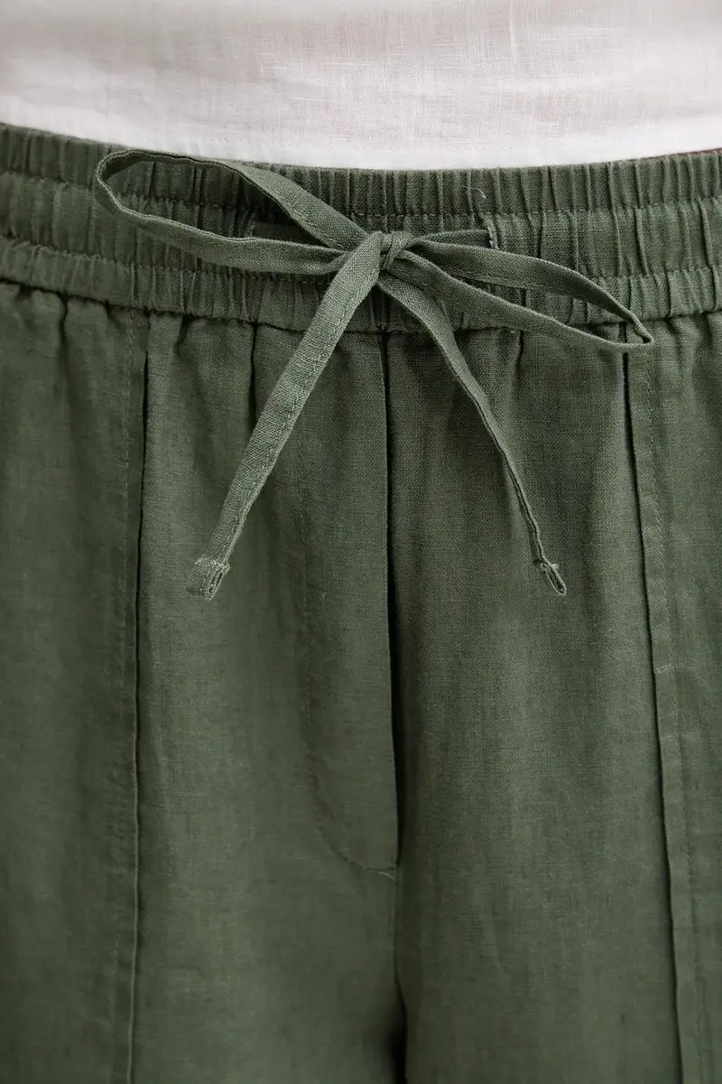 pantaloni in lino donna colore verde 4AGHDF08J miniatura 4