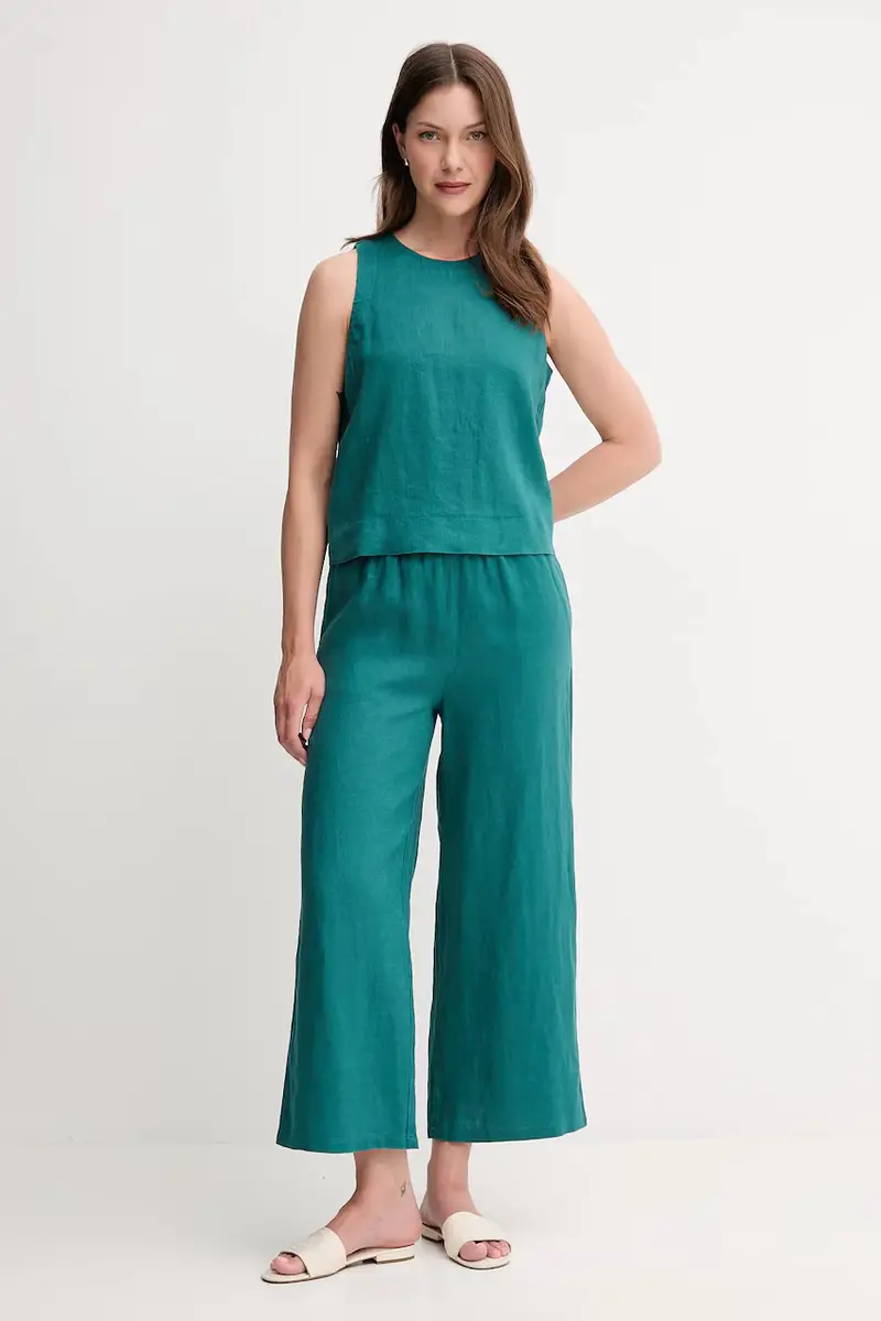 pantaloni in lino donna colore verde 4AGHDF09G Turchese miniatura 2
