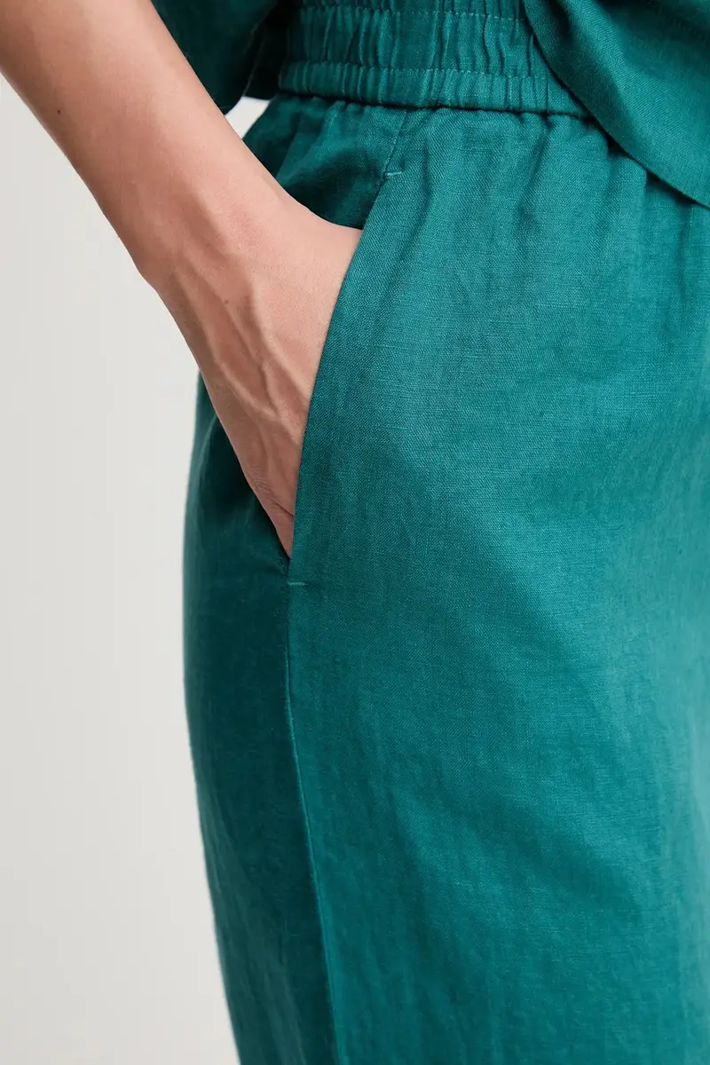 pantaloni in lino donna colore verde 4AGHDF09G Turchese miniatura 4