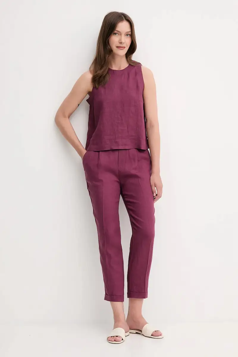 pantaloni in lino donna colore violetto 4AGHDF079 miniatura 2