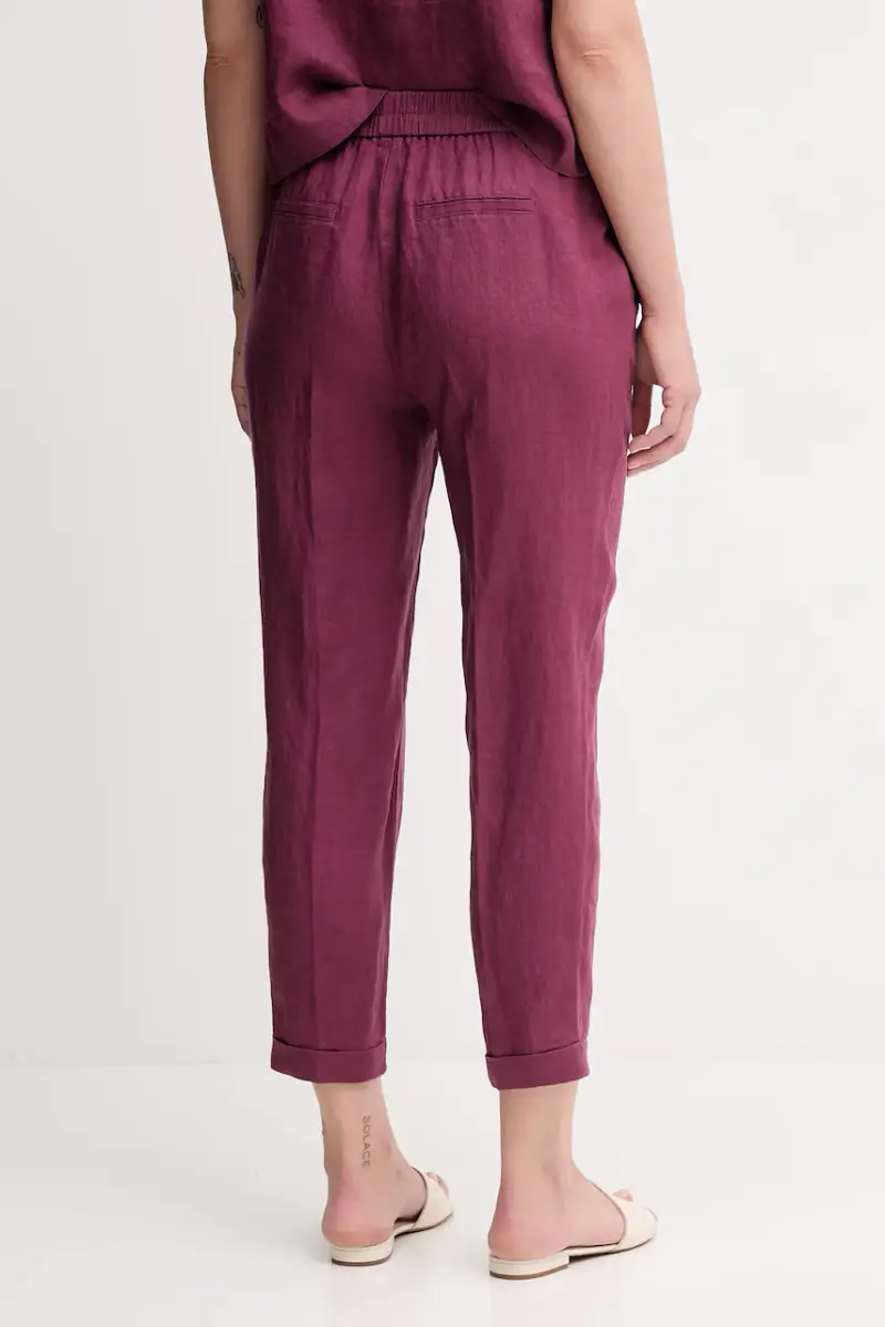 pantaloni in lino donna colore violetto 4AGHDF079 miniatura 3
