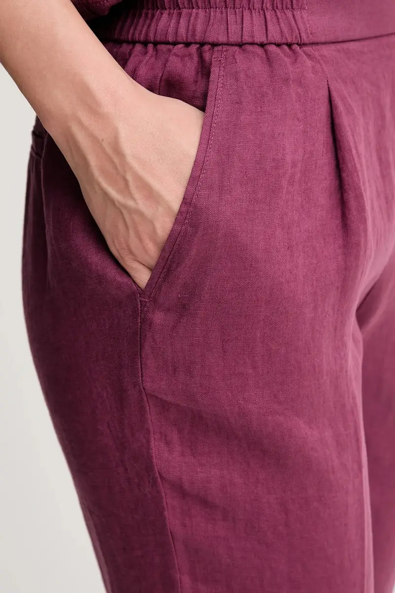 pantaloni in lino donna colore violetto 4AGHDF079 miniatura 4
