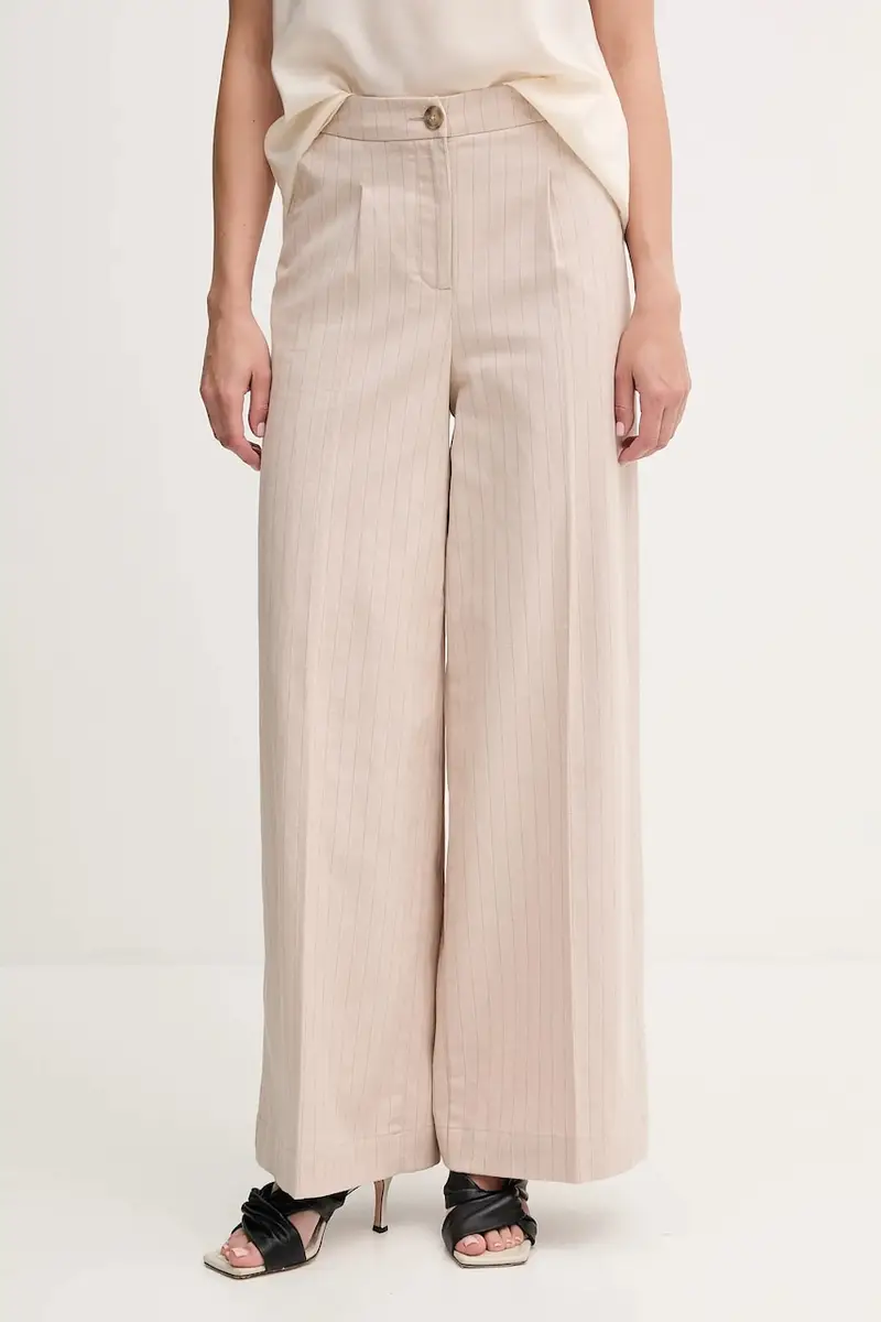 pantaloni in lino misto donna colore beige 49KBDF091