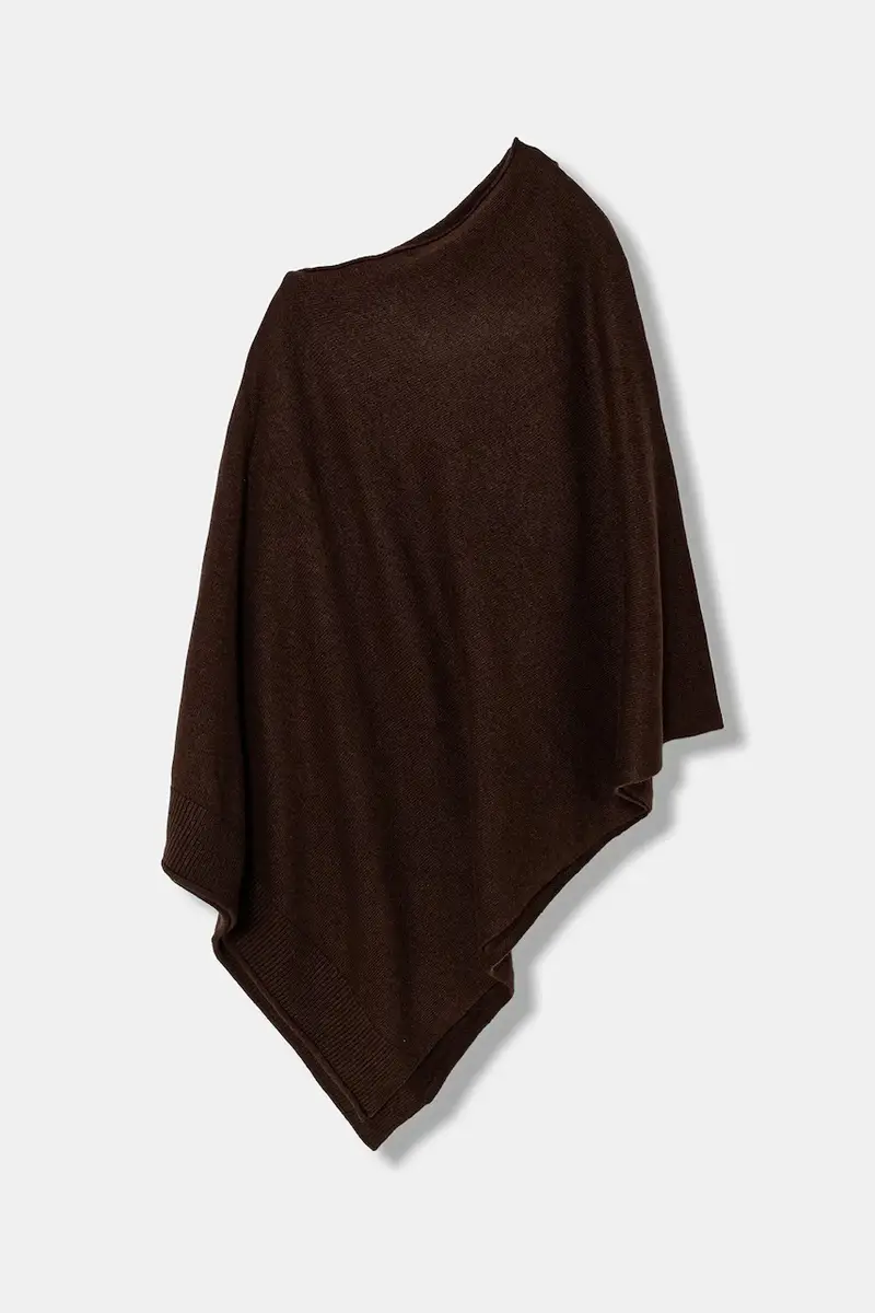 poncho con aggiunta di lana colore beige 1235DU01A Marrone miniatura 2