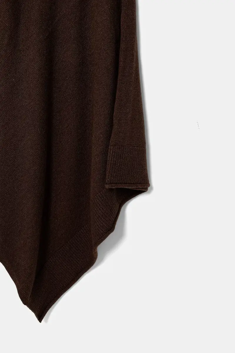 poncho con aggiunta di lana colore beige 1235DU01A Marrone miniatura 3