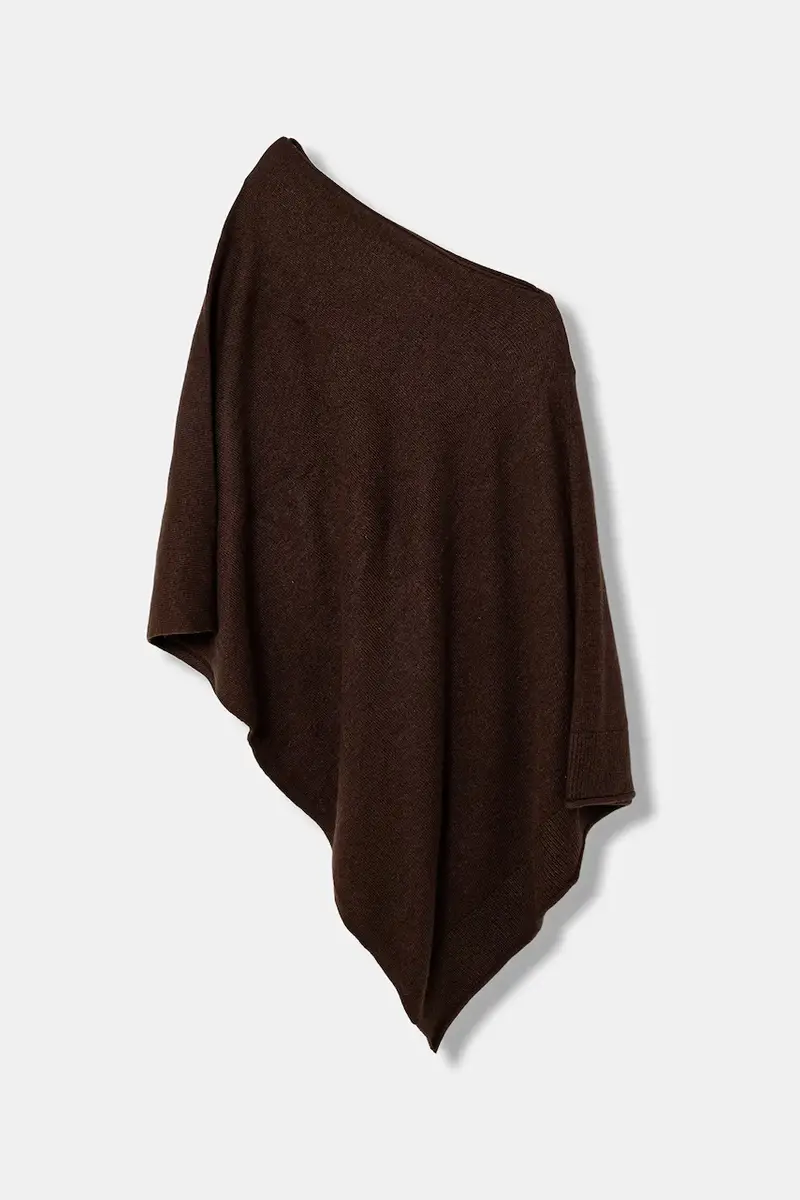 poncho con aggiunta di lana colore beige 1235DU01A Marrone