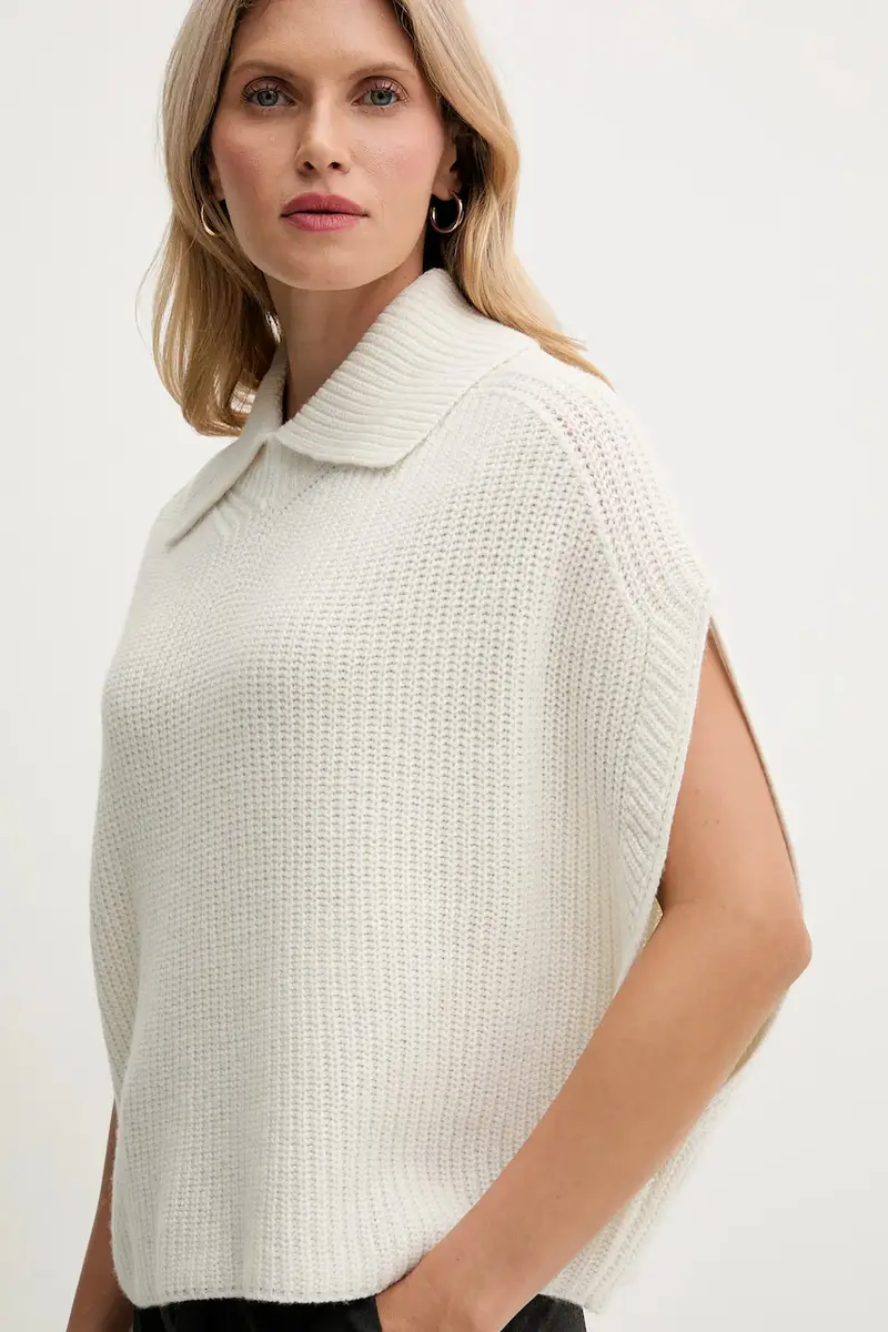 poncho con lana colore beige 1344DU01K miniatura 4