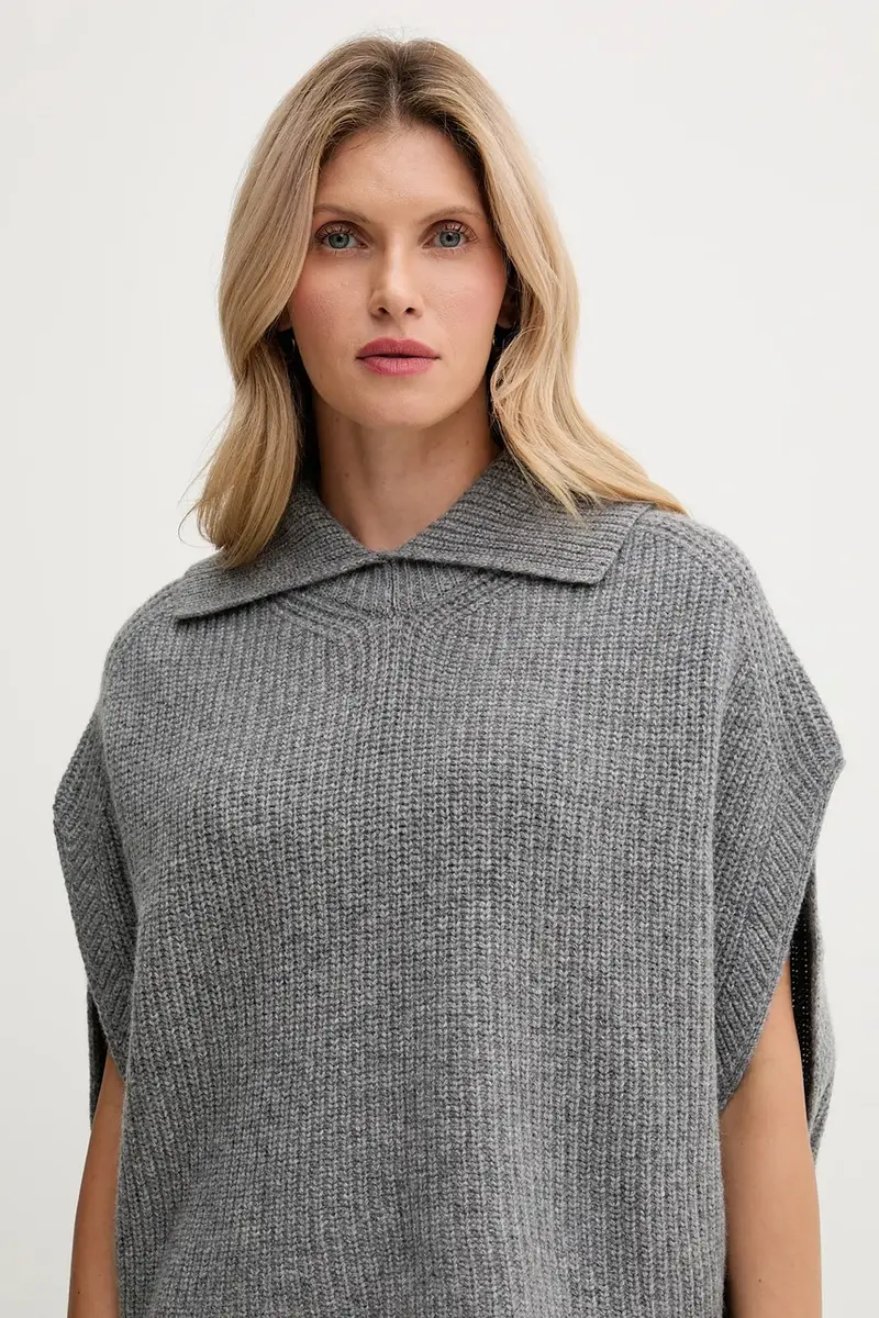 poncho con lana colore grigio 1344DU01K miniatura 4
