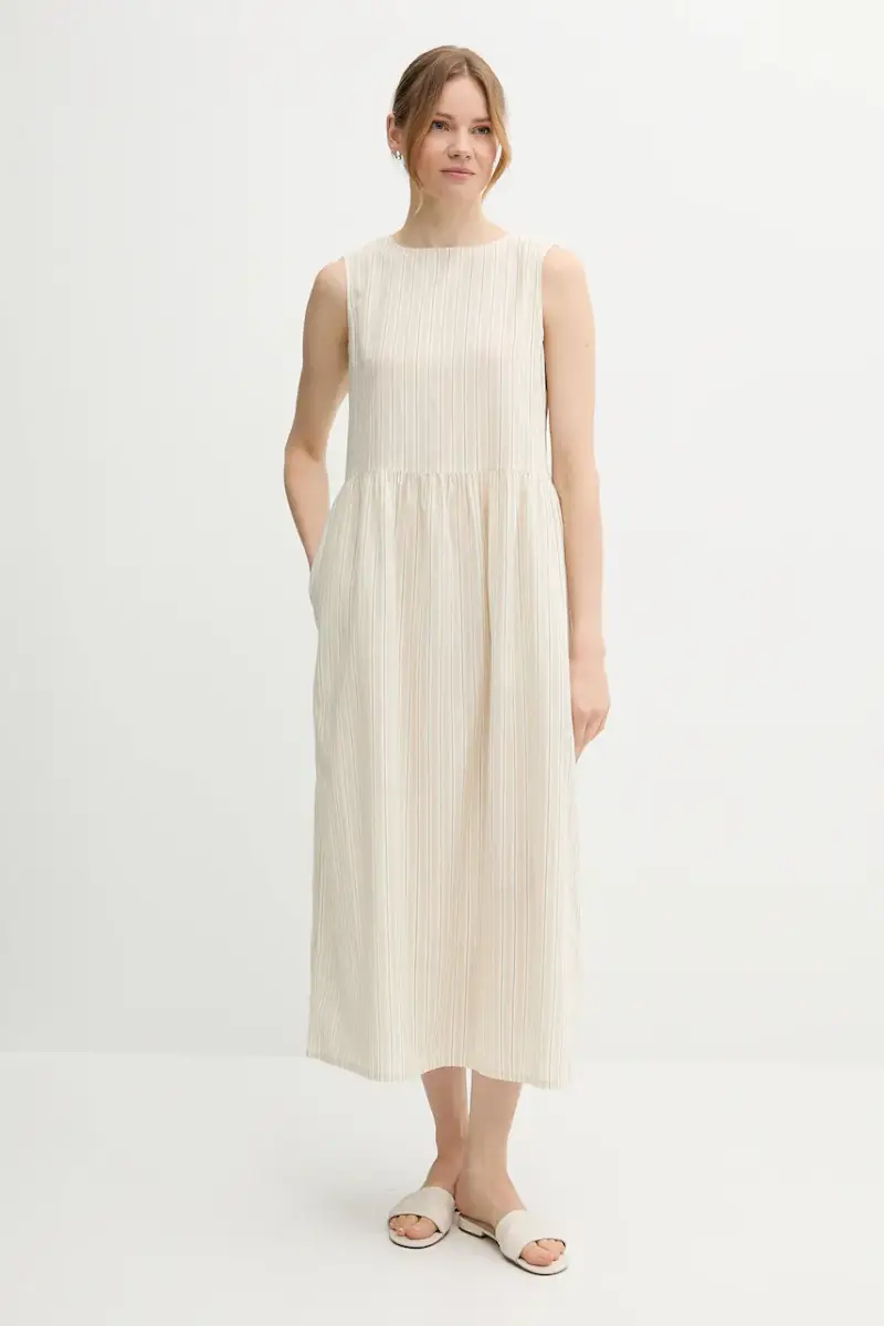 vestito con aggiunta di lino colore beige 48I5DV0BK miniatura 2