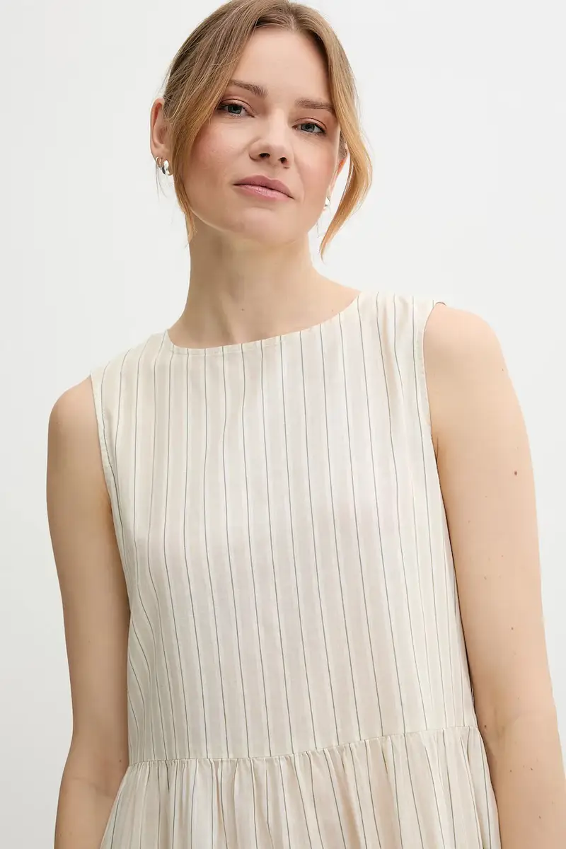 vestito con aggiunta di lino colore beige 48I5DV0BK miniatura 4