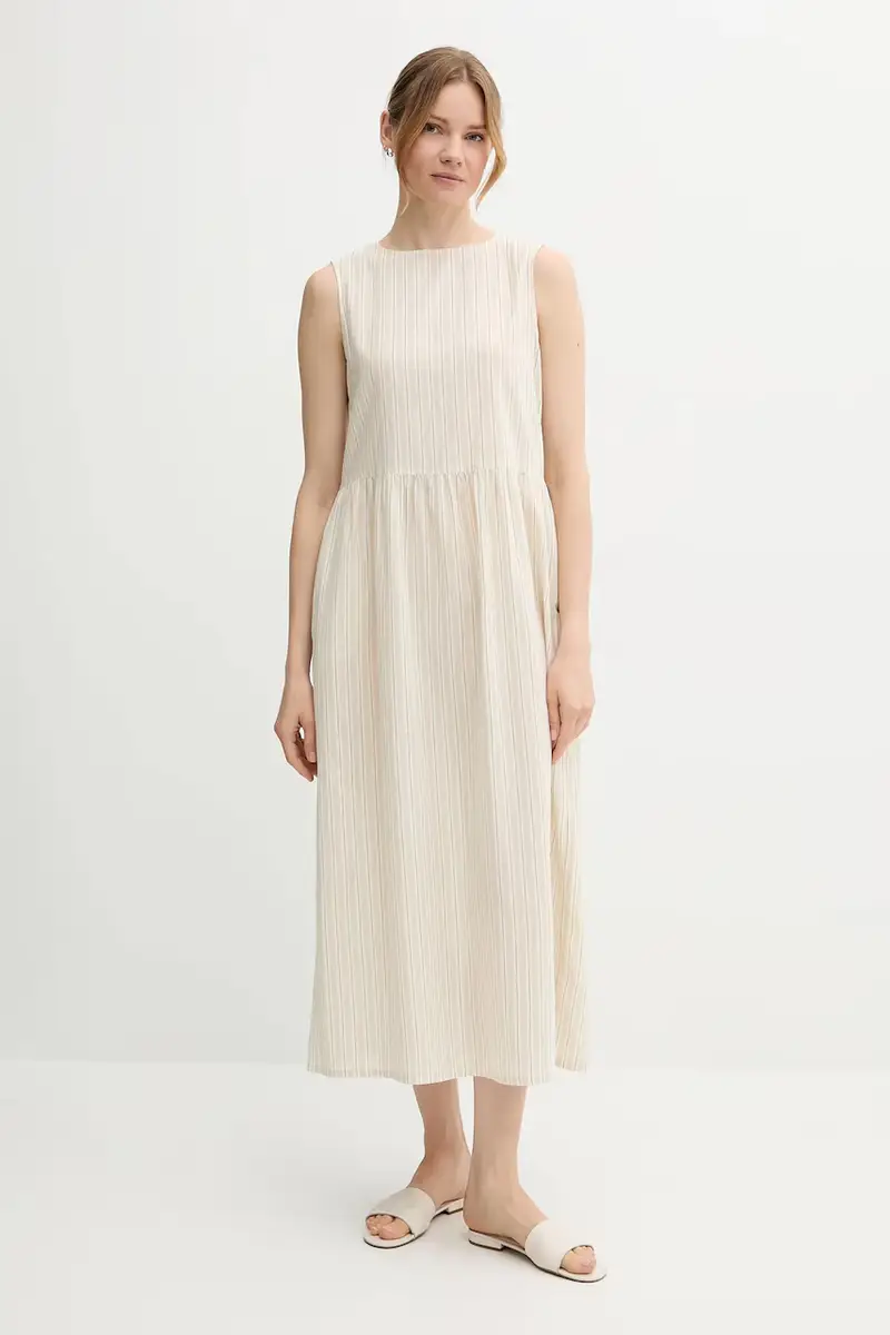 vestito con aggiunta di lino colore beige 48I5DV0BK