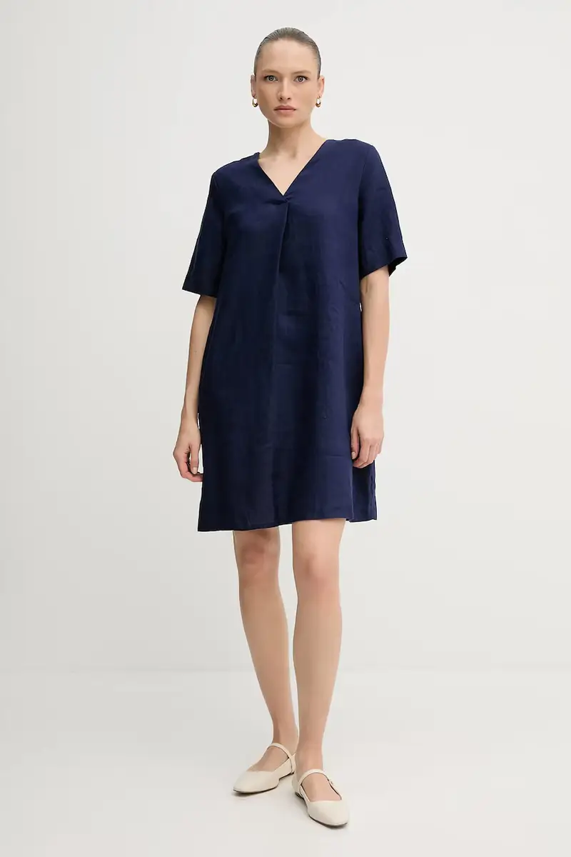 vestito di lino colore blu navy 4AGHDV0B0 miniatura 2