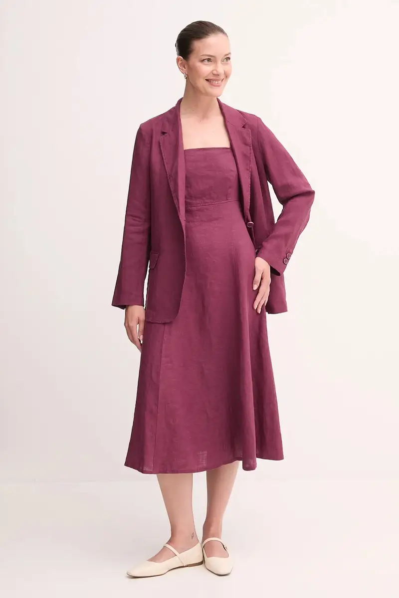 vestito di lino colore granata 4AGHDV0AG miniatura 2