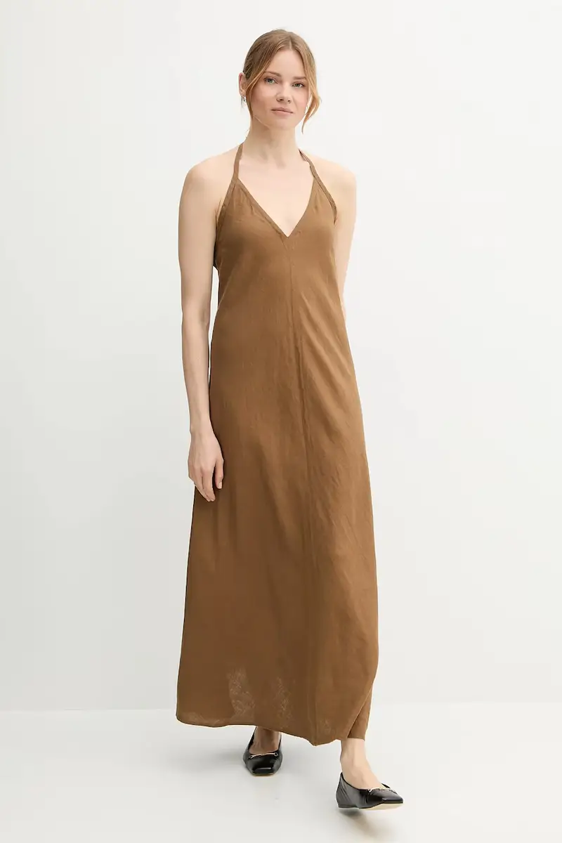 vestito di lino colore marrone 4AGHDV0BF miniatura 2