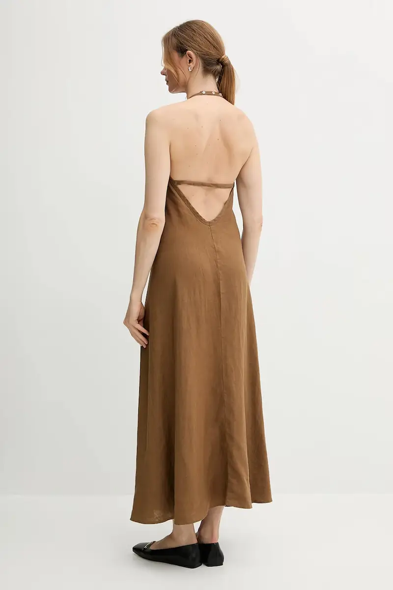 vestito di lino colore marrone 4AGHDV0BF miniatura 3