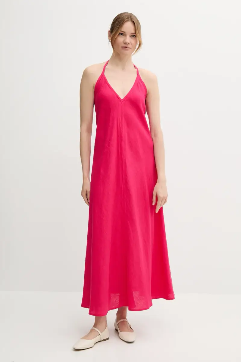 vestito di lino colore rosa 4AGHDV0BF miniatura 2