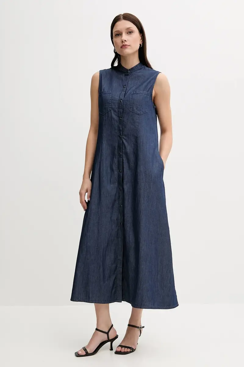 vestito in cotone colore blu navy 44KCDV0BH miniatura 3