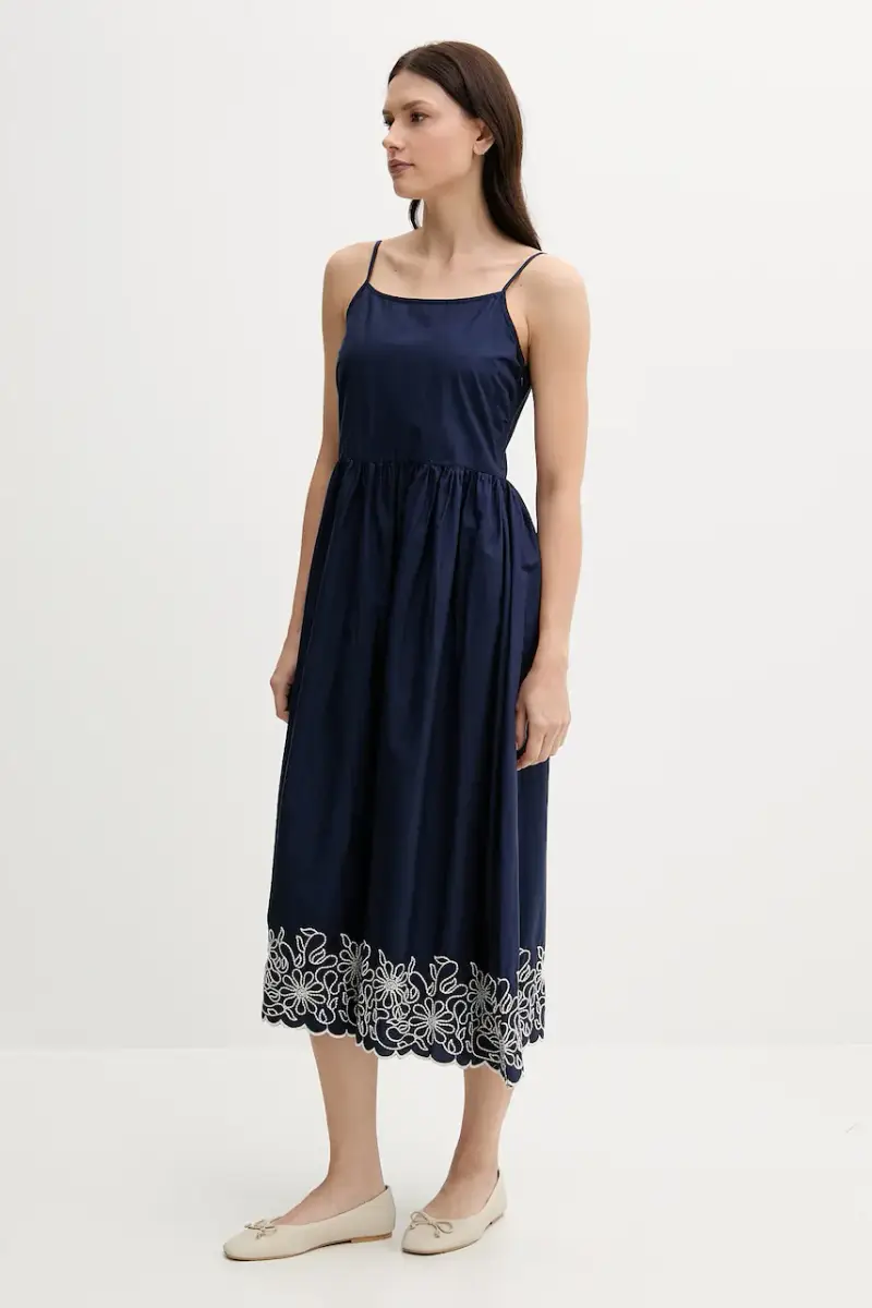 vestito in cotone colore blu navy 4KUSDV0B7 miniatura 2