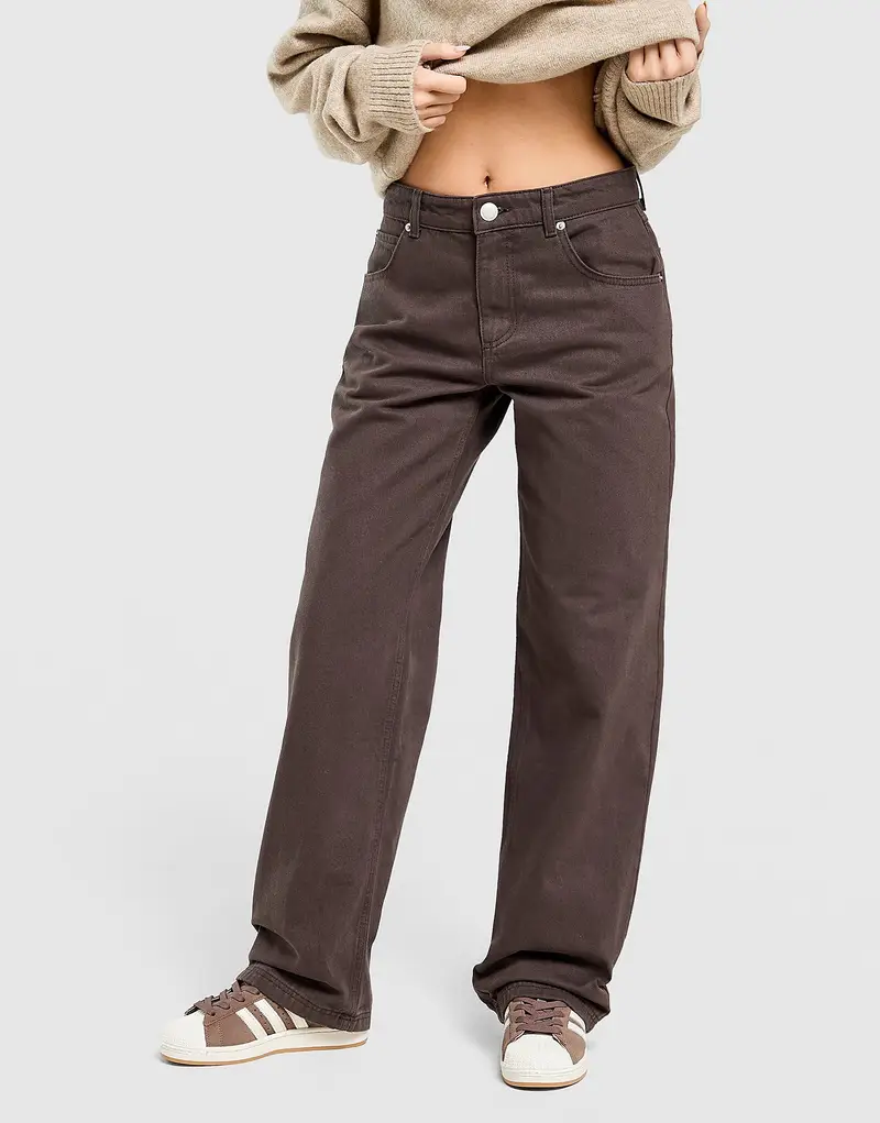 Jeans Loose a Vita Media, marrone