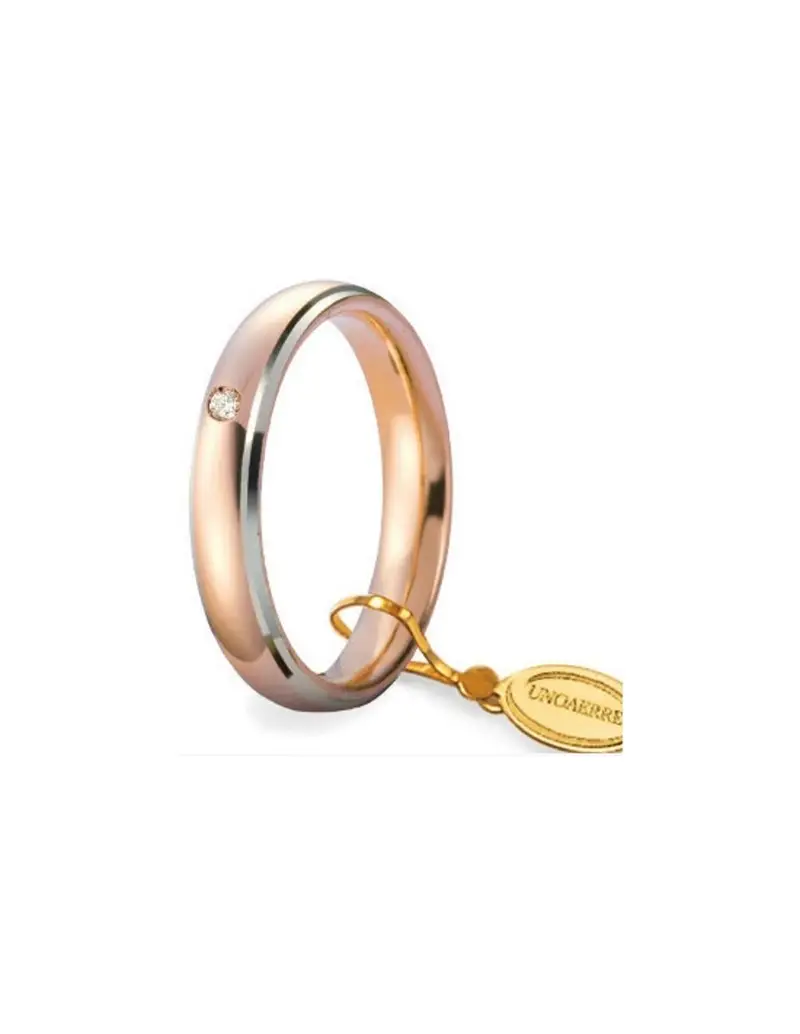 Fede UNOAERRE Fedi Comode 4 mm in oro rosa bordi bianchi con diamante 40AFC1/0113C35
