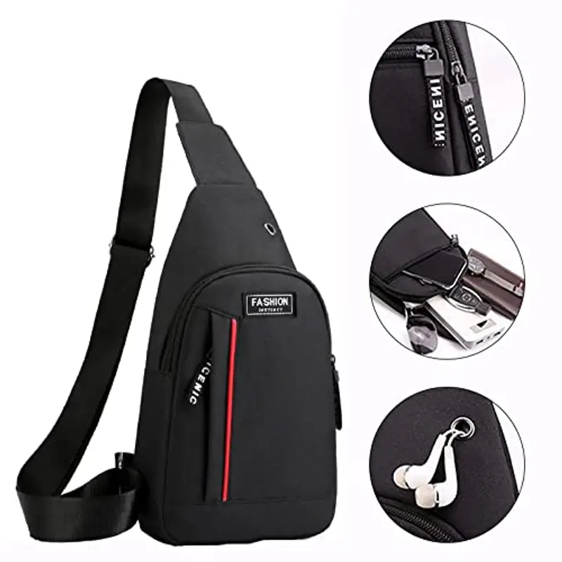 Uomini Messenger Moda Tempo Libero Borsa Petto Sport Zaino Uomo Borsa Crossbody Uomini Spalla Tote Bag, Nero, Taglia unica miniatura 3