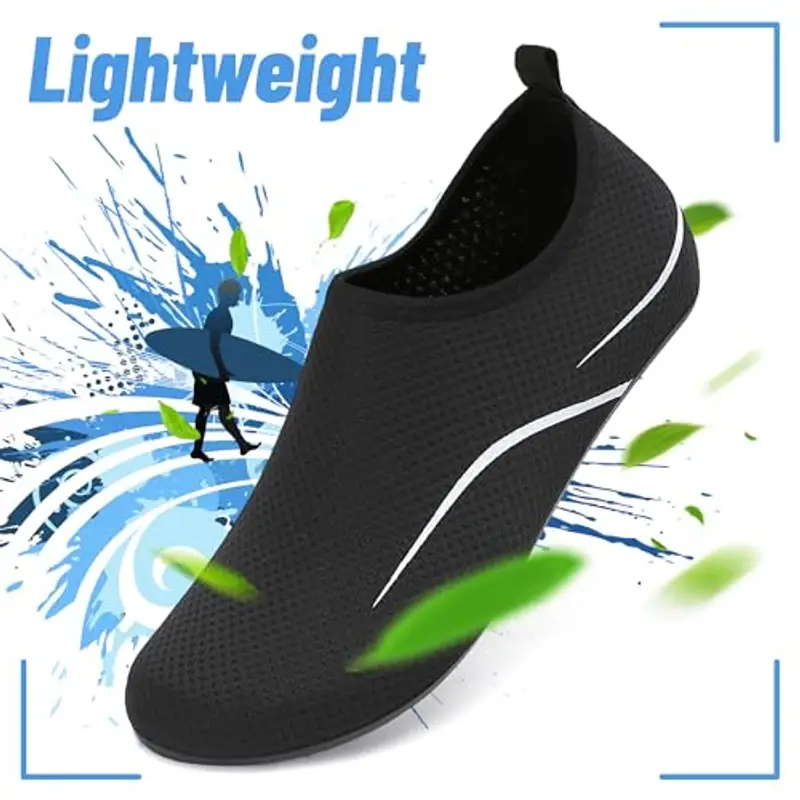 Uomo Donna Scarpe da Scoglio Water Shoes Scarpette per Scogli Scarpe Mare Antiscivolo Scarpe Spiaggia Traspirante Scarpe Acquatiche per Sport Acquatici Parco Acquatico.Nero, 44 EU miniatura 2
