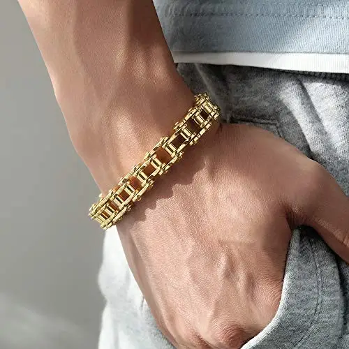 Uomo Gioielli Acciaio Inossidabile Cinturino da Motociclista Bracciale Catena della Bicicletta Pesante Braccialetto miniatura 3