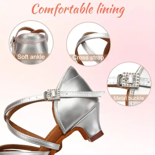 Uonpie Scarpe da Ballo Latino Americano Bambina Tacco 4cm Scarpe Ballo Danza Classica in Raso, Argento, 28 EU miniatura 3