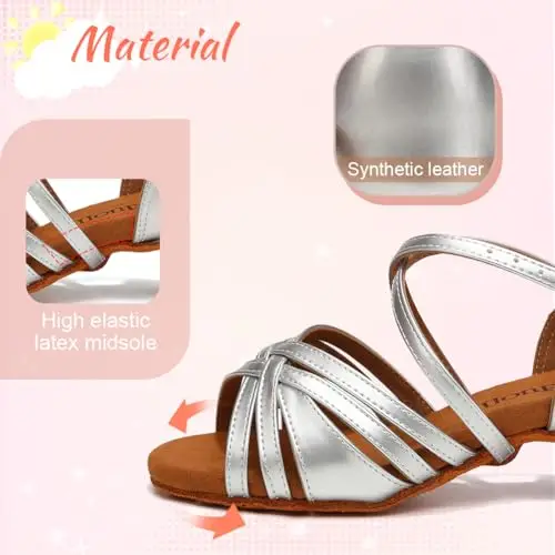 Uonpie Scarpe da Ballo Latino Americano Bambina Tacco 4cm Scarpe Ballo Danza Classica in Raso, Argento, 39 EU miniatura 2